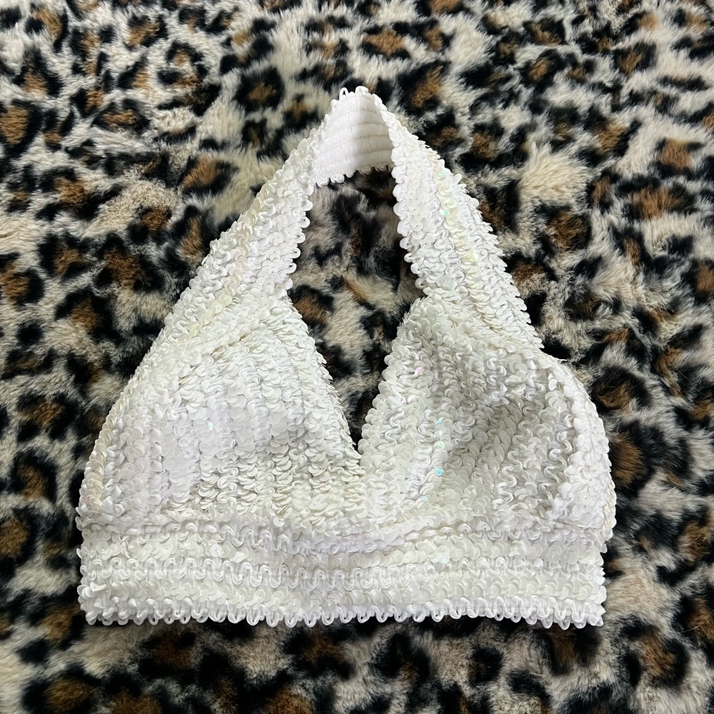 White Sequin Halter Top